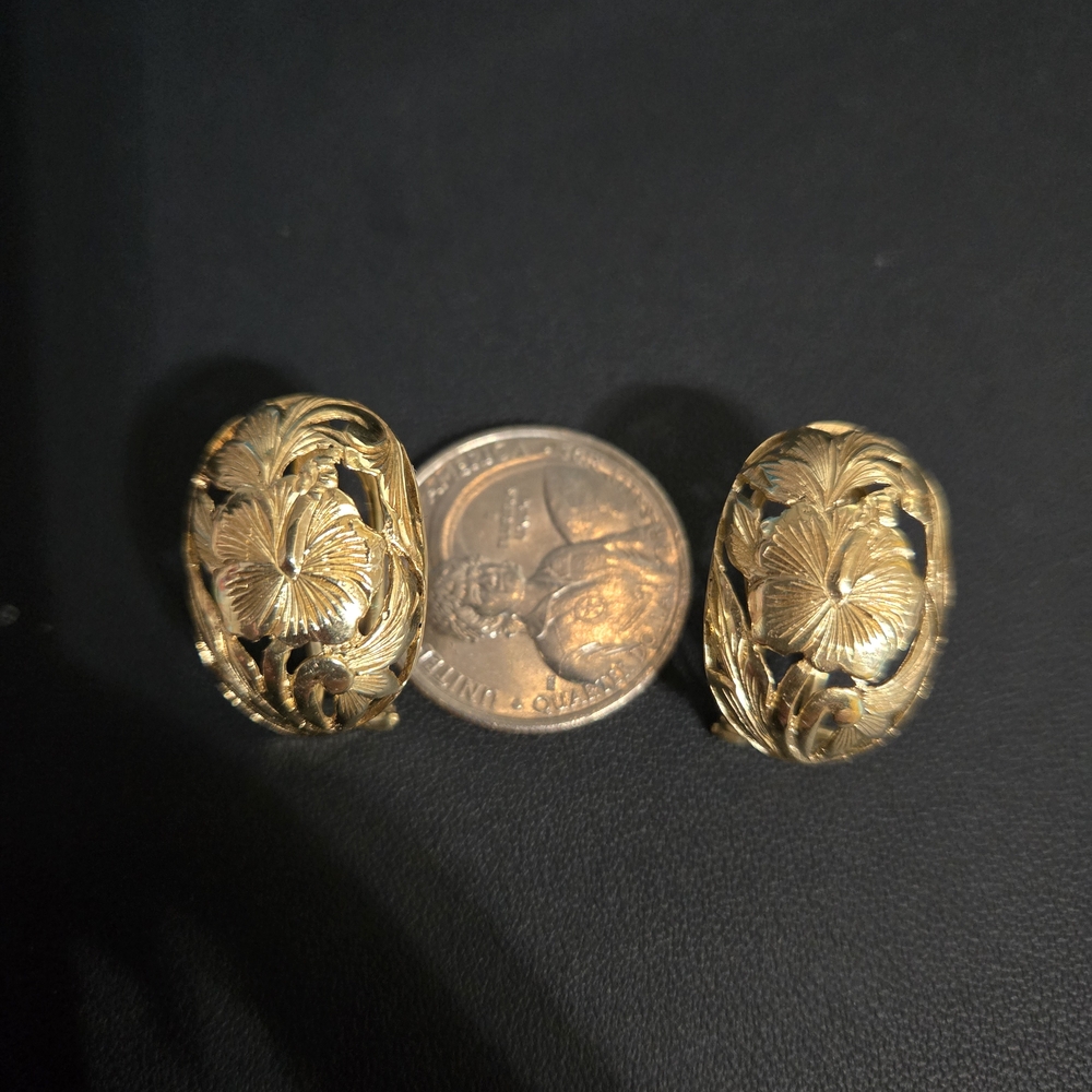 Gold Floral Clip-On Earrings - Picture 3 of 6